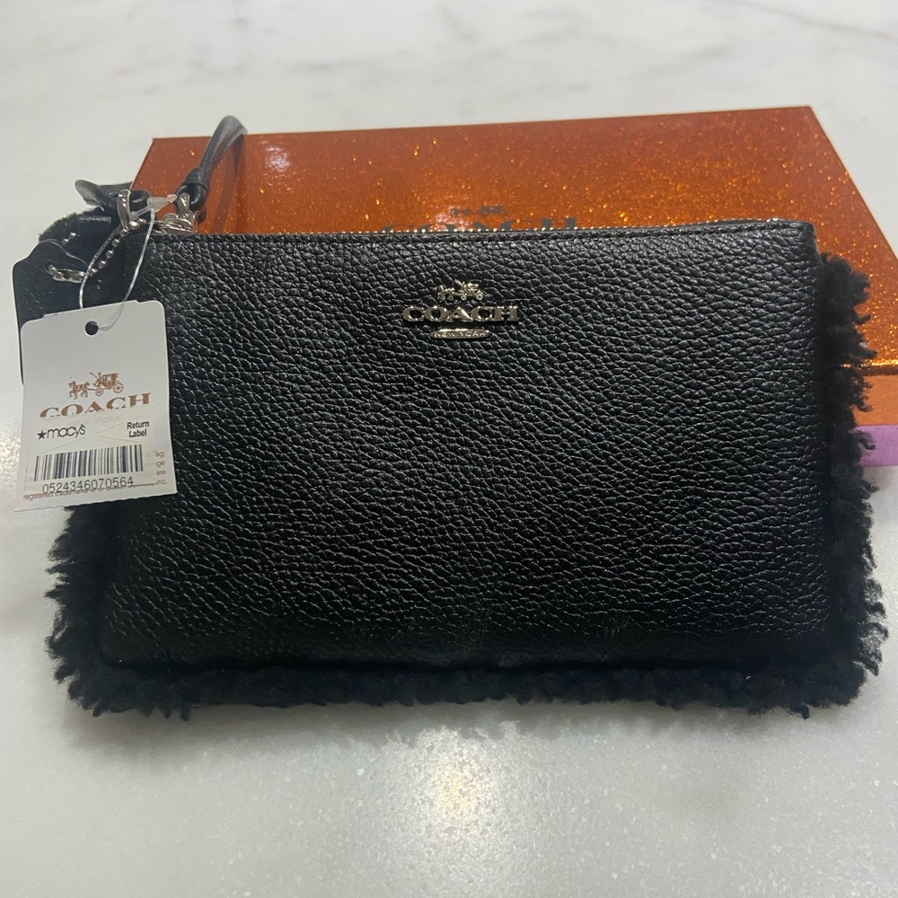 Coach Black Textured Leather Wristlet